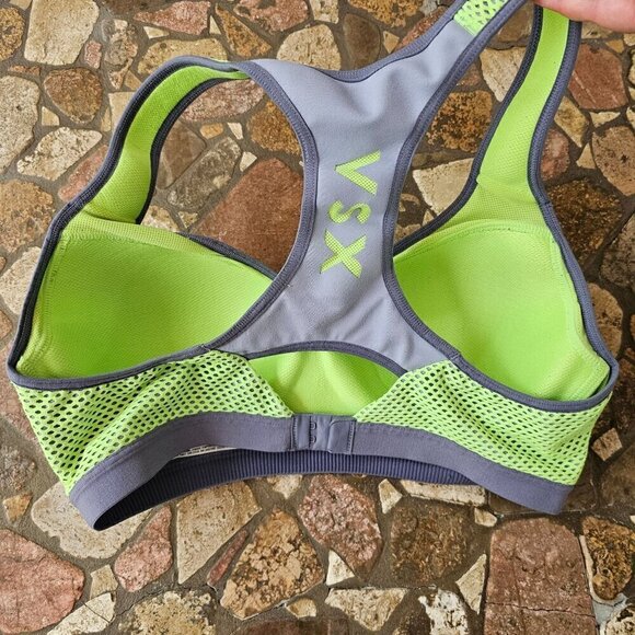Victoria's Secret VSX Sport 36C Mesh Racerback Sports Bra Neon Green & Grey - Picture 8 of 8